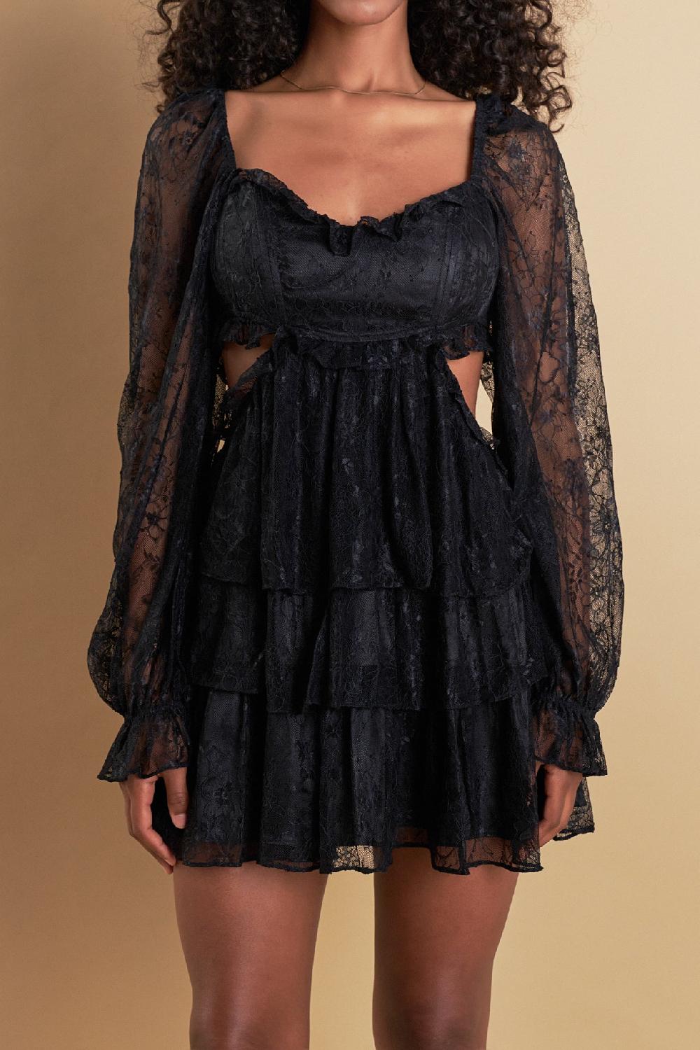 Endless Rose Premium Cut-out Lace Mini Dress BLACK