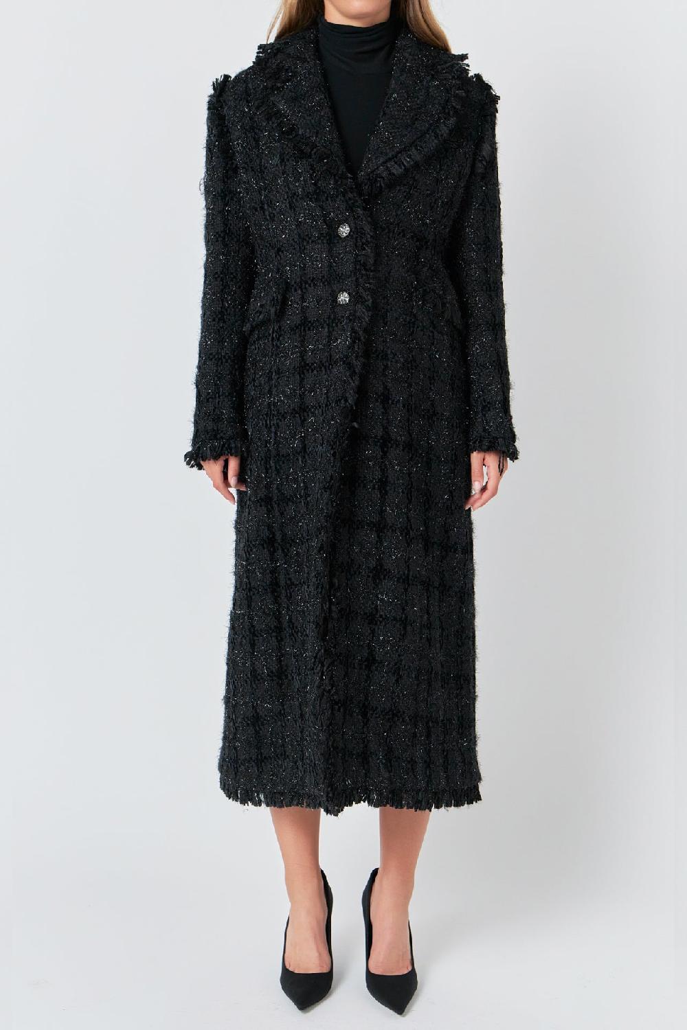 Endless Rose Premium Long Tweed Coat BLACK
