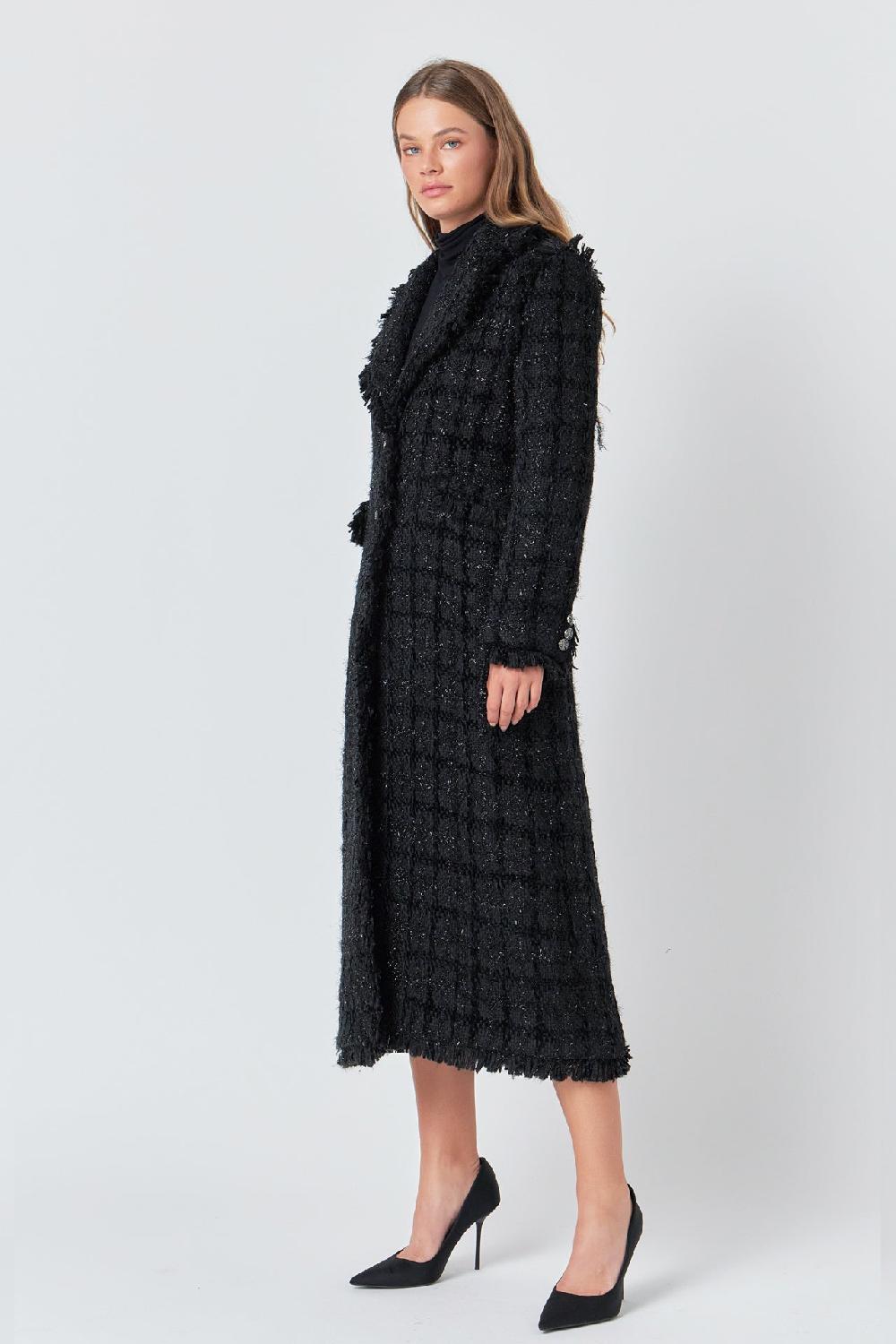 Endless Rose Premium Long Tweed Coat BLACK
