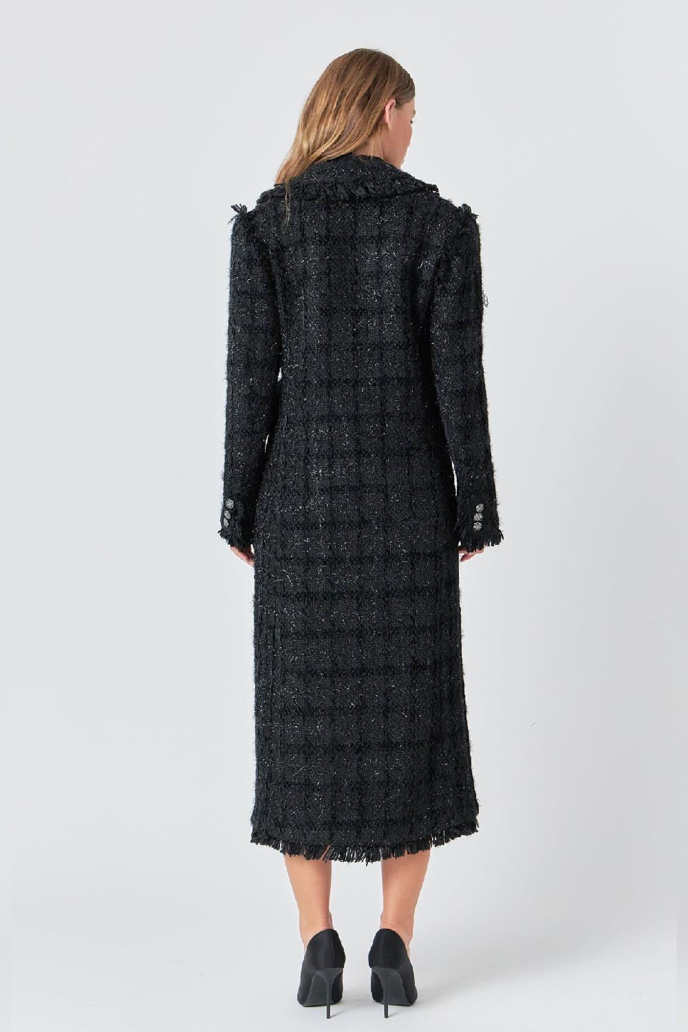 Endless Rose Premium Long Tweed Coat BLACK