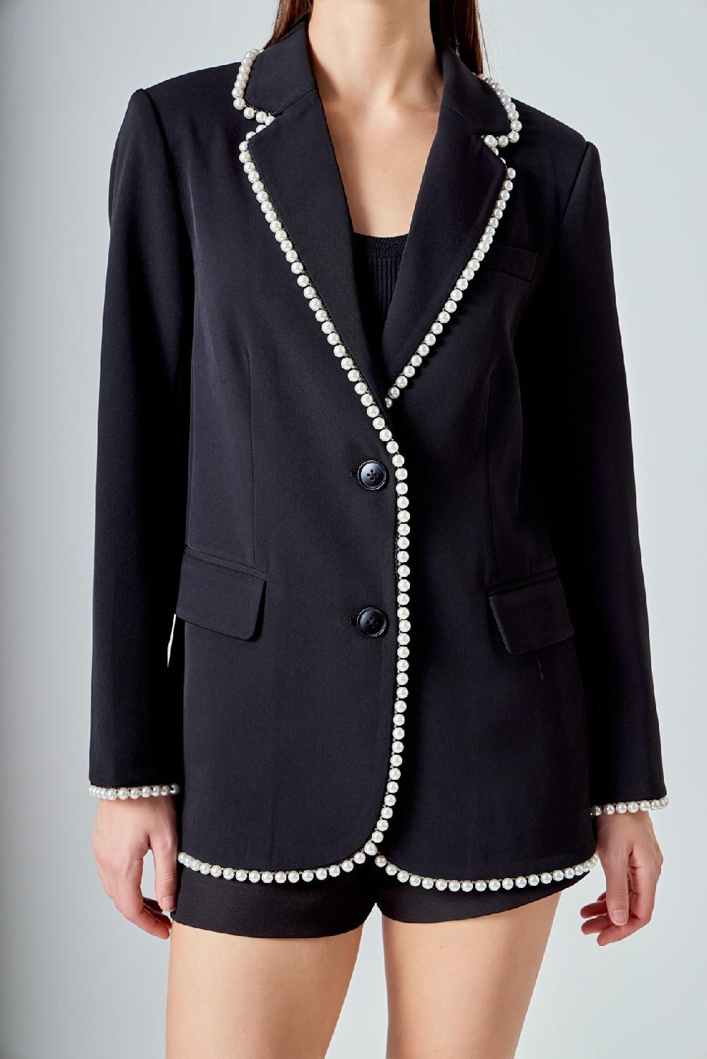 Endless Rose Premium Pearl-Trimmed Blazer BLACK