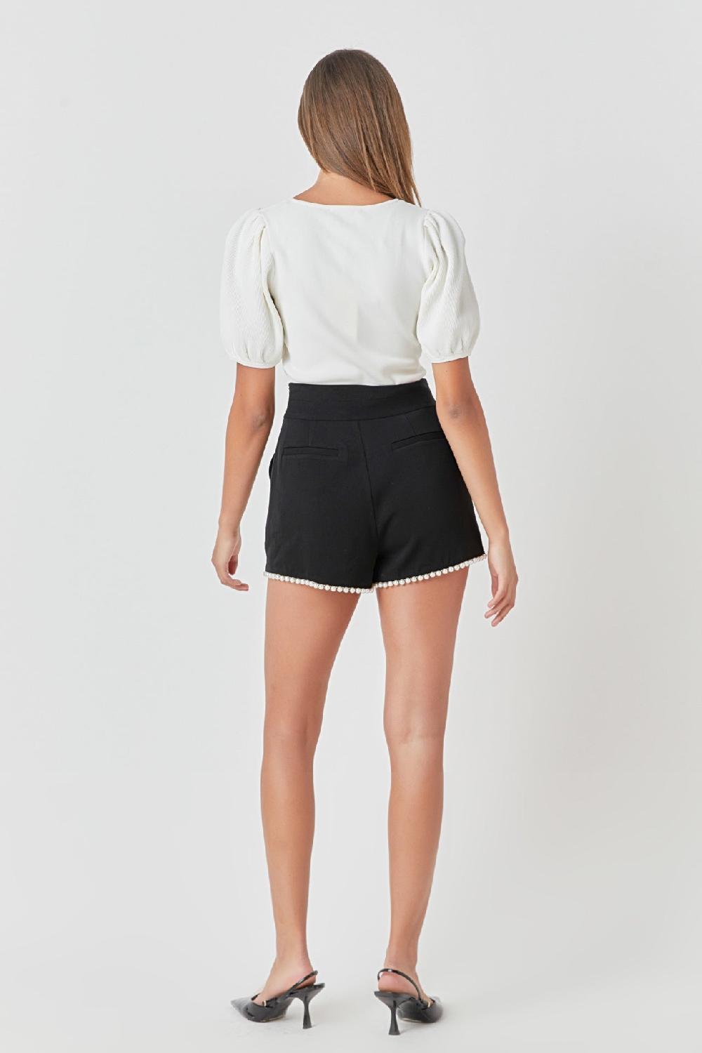 Endless Rose Premium Pearl-Trimmed Shorts BLACK