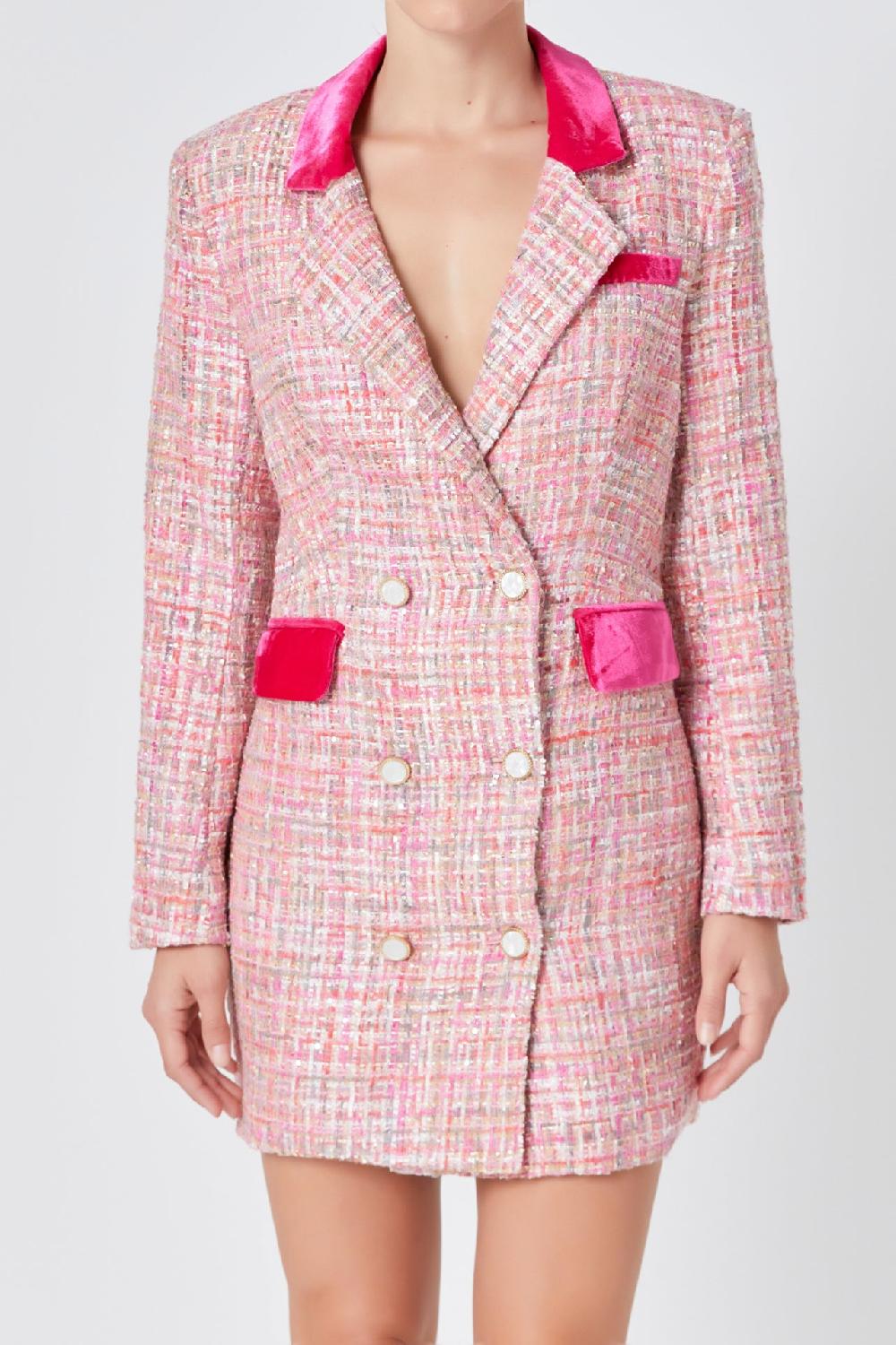 Endless Rose Premium Tweed Blazer Dress PINK