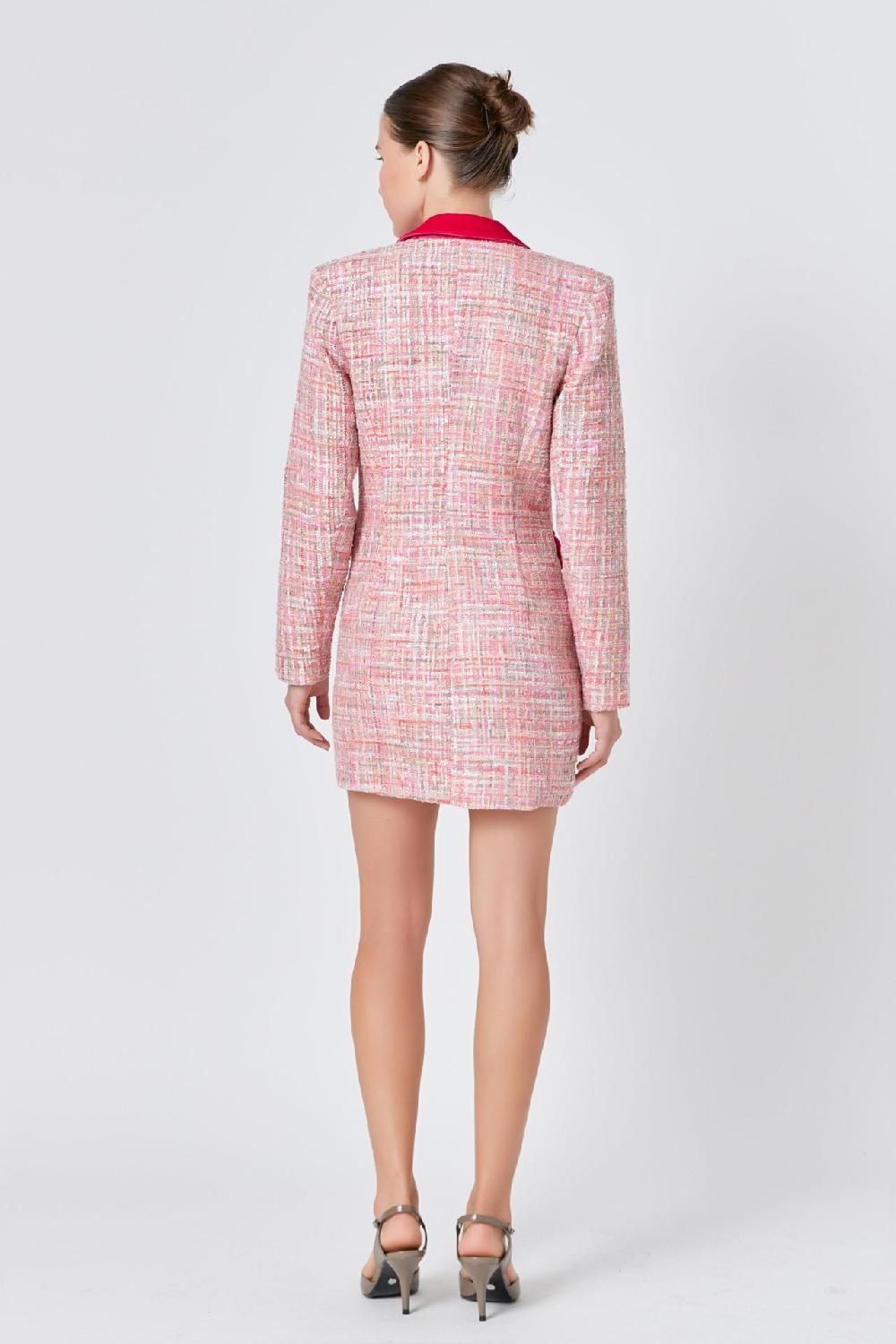 Endless Rose Premium Tweed Blazer Dress PINK