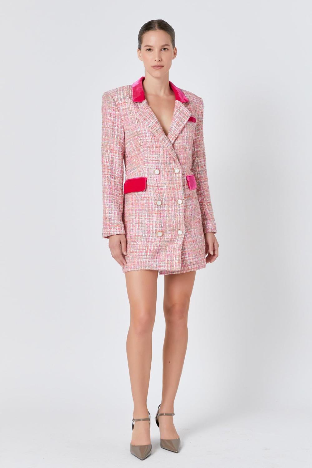 endless rose Premium Tweed Blazer Dress PINK