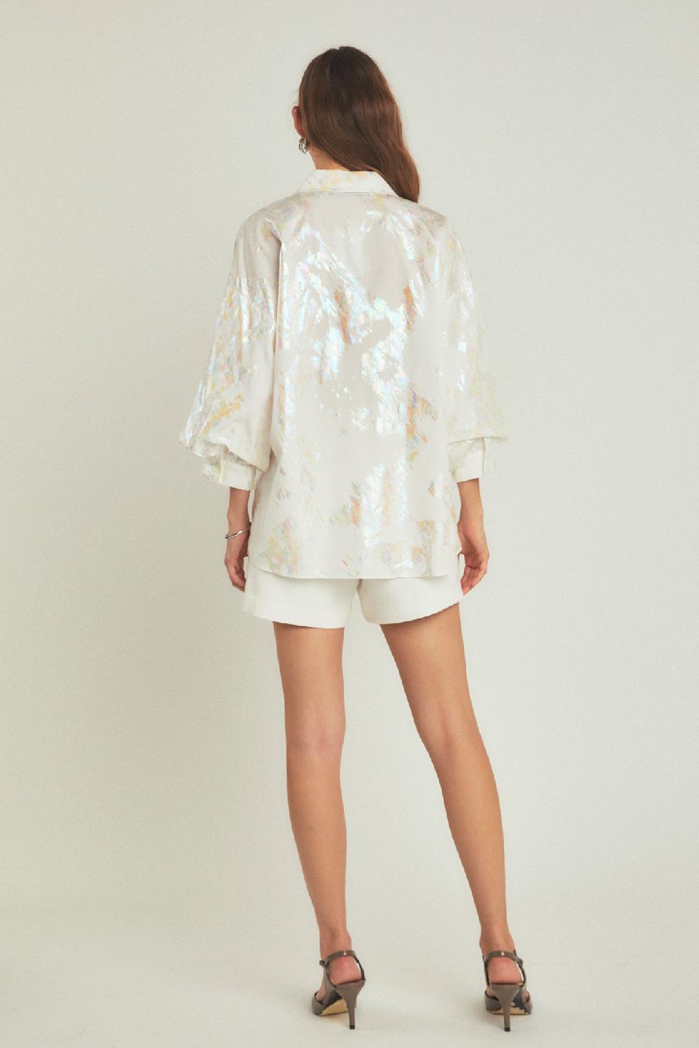 Endless Rose Print Foil Collared Shirt WHITE