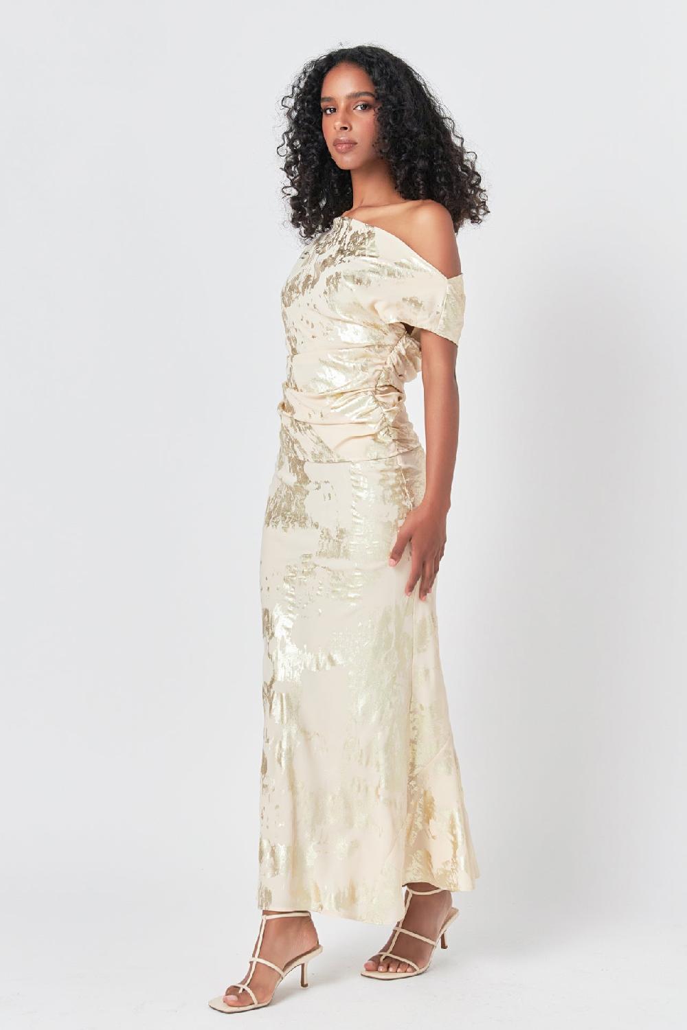 Endless Rose Printed Foil Maxi Skirt NUDE