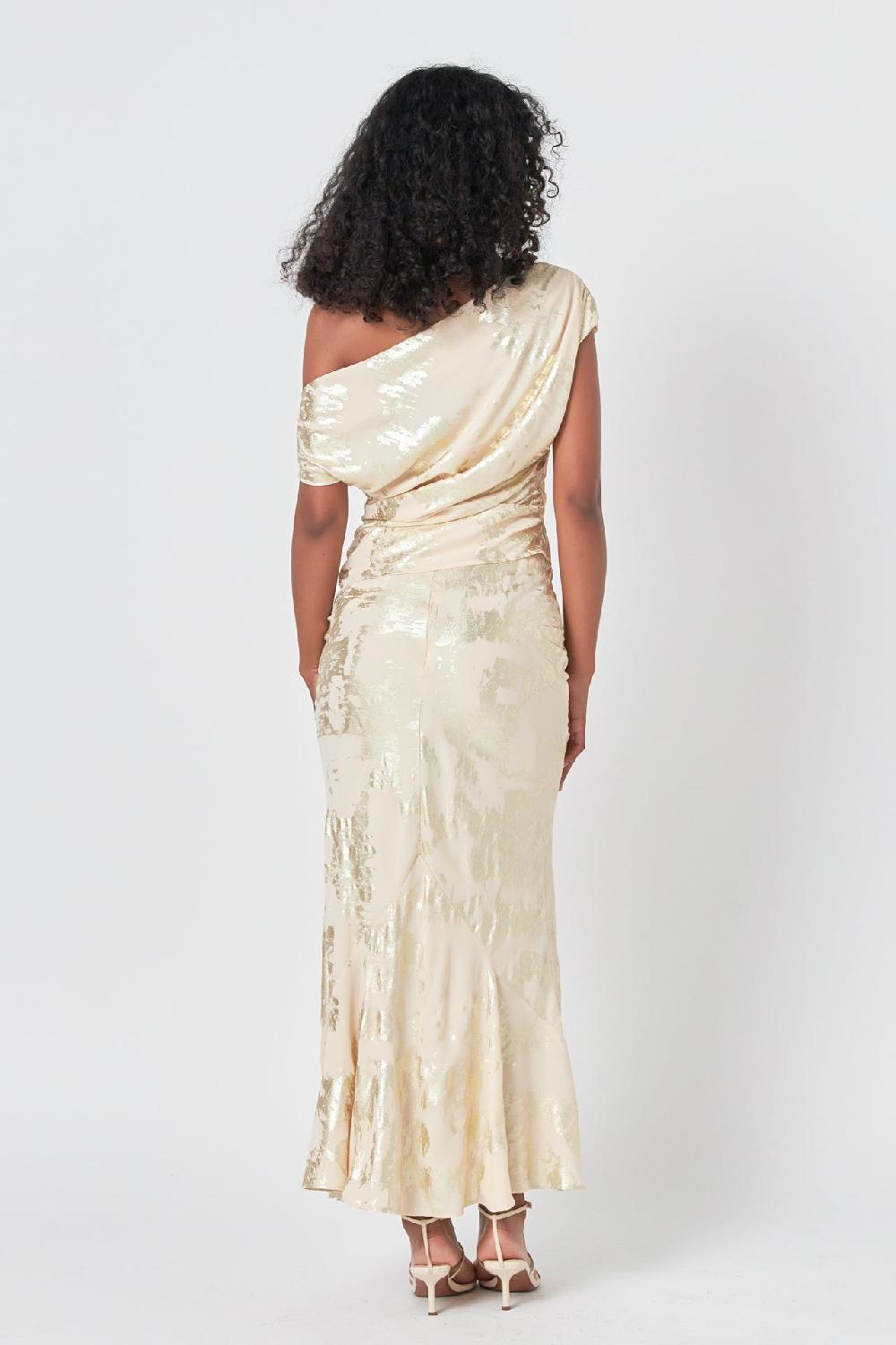 Endless Rose Printed Foil Maxi Skirt NUDE