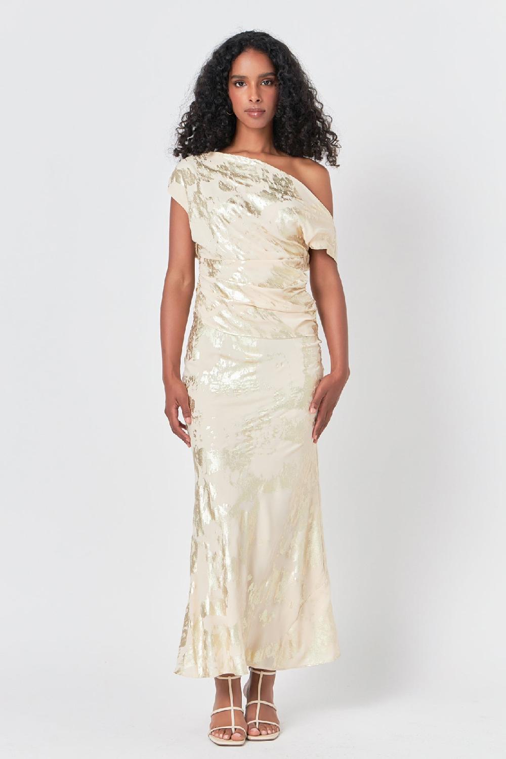 endless rose Printed Foil Maxi Skirt NUDE