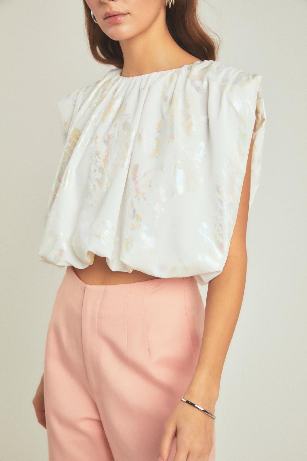 Endless Rose Printed Foil Sleeveless Top WHITE