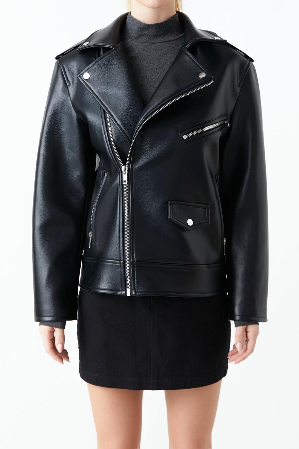 Endless Rose Pu Bicker Jacket BLACK