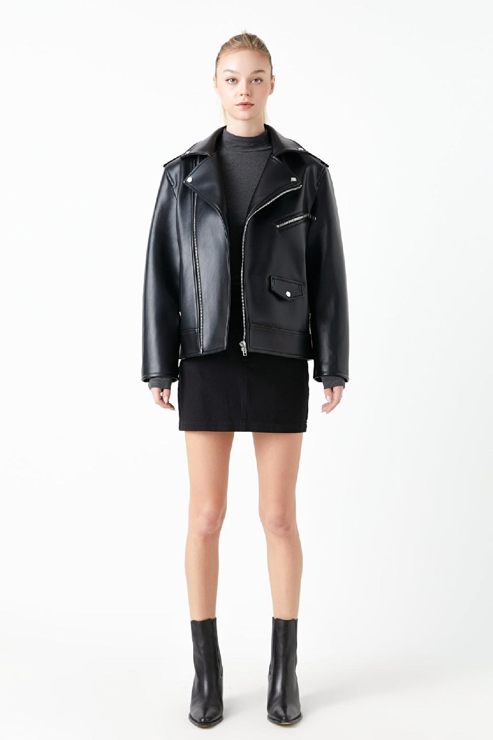 Endless Rose Pu Bicker Jacket BLACK