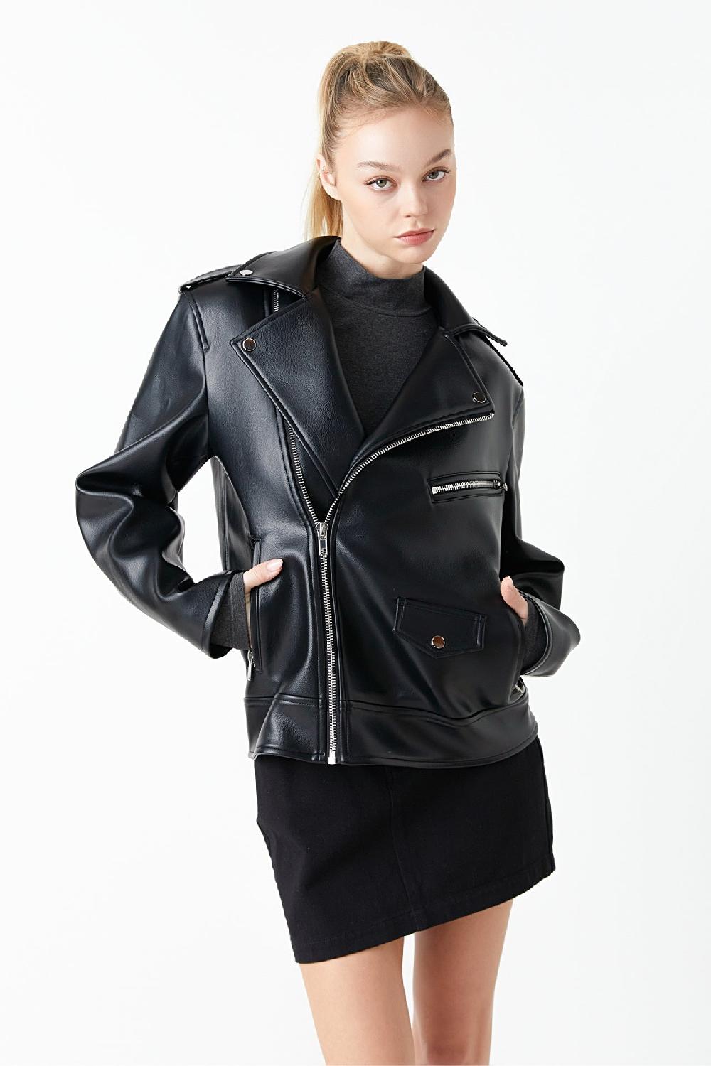 Endless Rose Pu Bicker Jacket BLACK