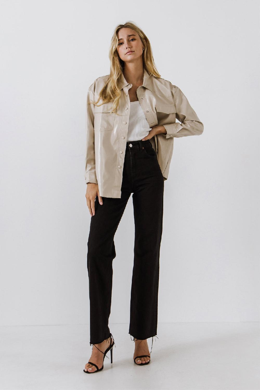 Endless Rose Pu Button Down Jacket TAUPE