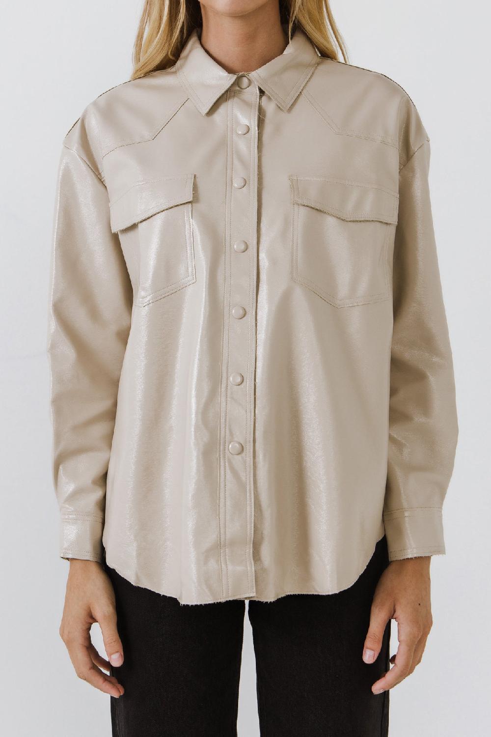 Endless Rose Pu Button Down Jacket TAUPE
