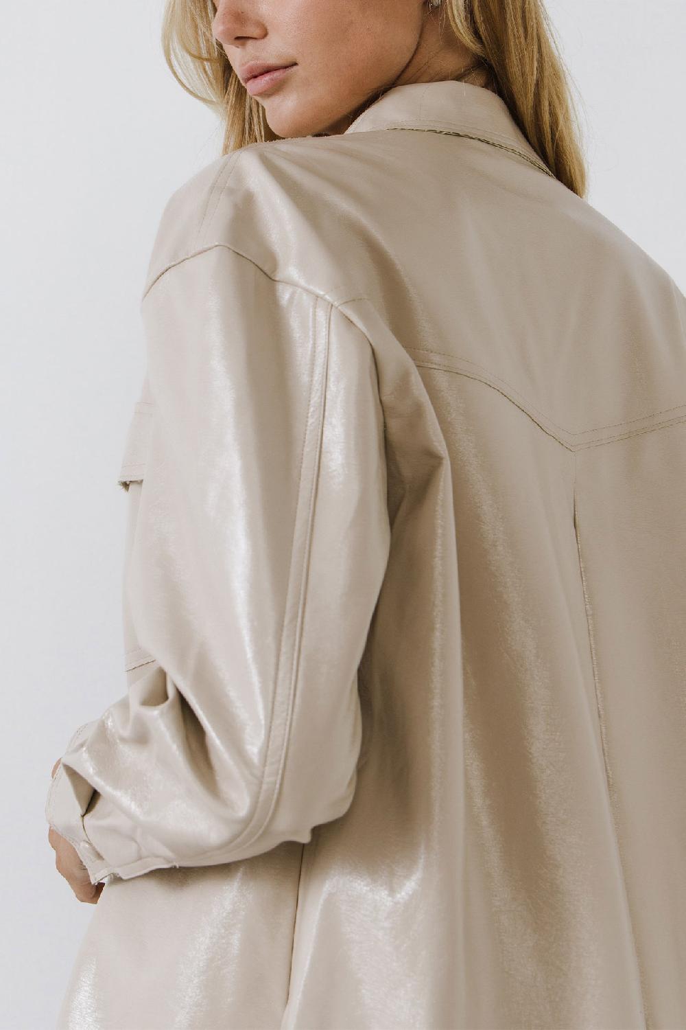 Endless Rose Pu Button Down Jacket TAUPE