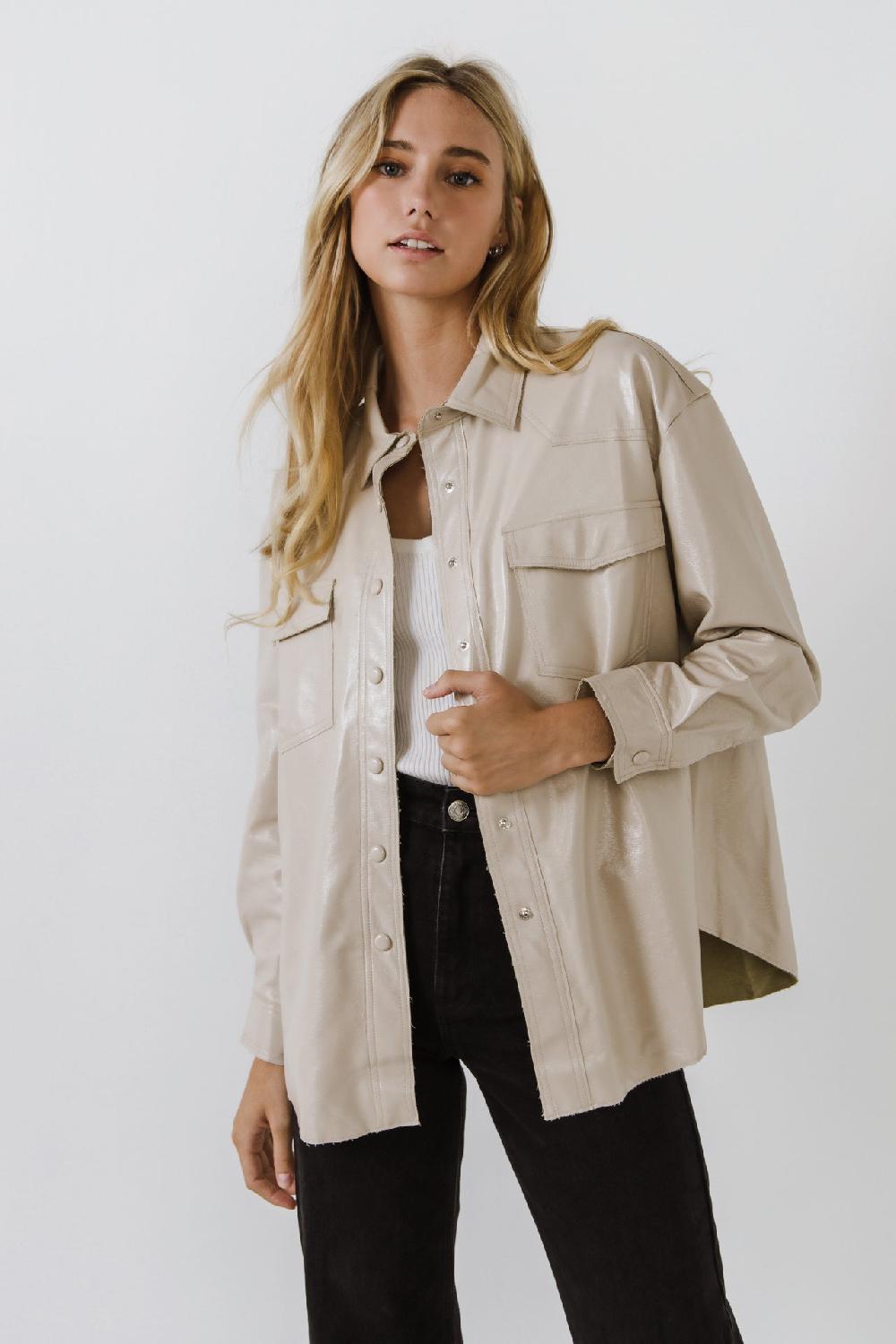 endless rose Pu Button Down Jacket TAUPE
