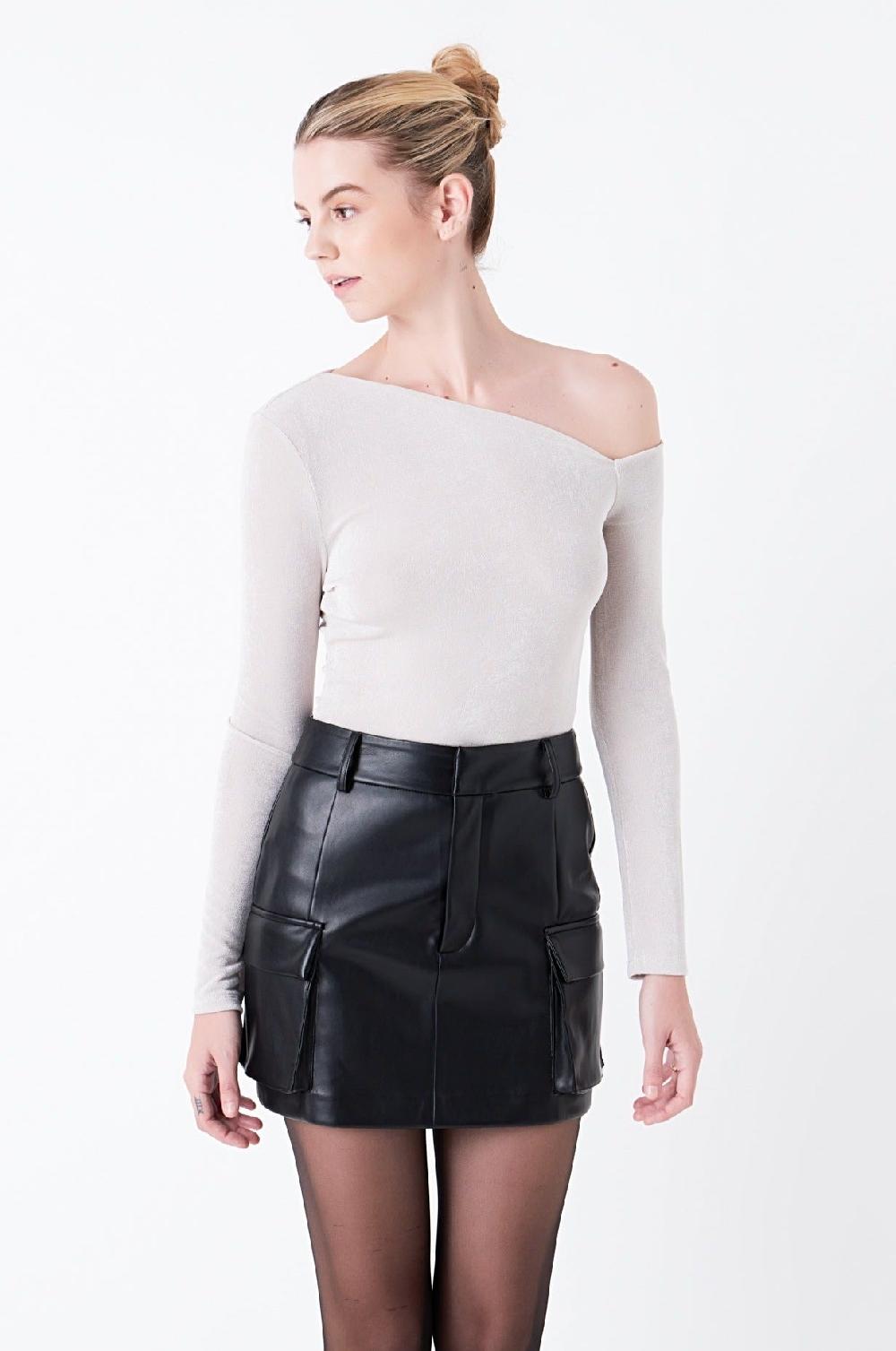 endless rose Pu Cargo Skirt BLACK