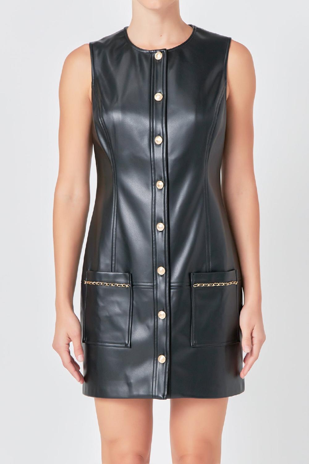 Endless Rose PU Chain Dress BLACK