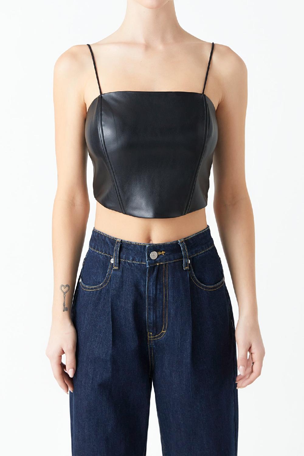 Endless Rose Pu Corset Top BLACK