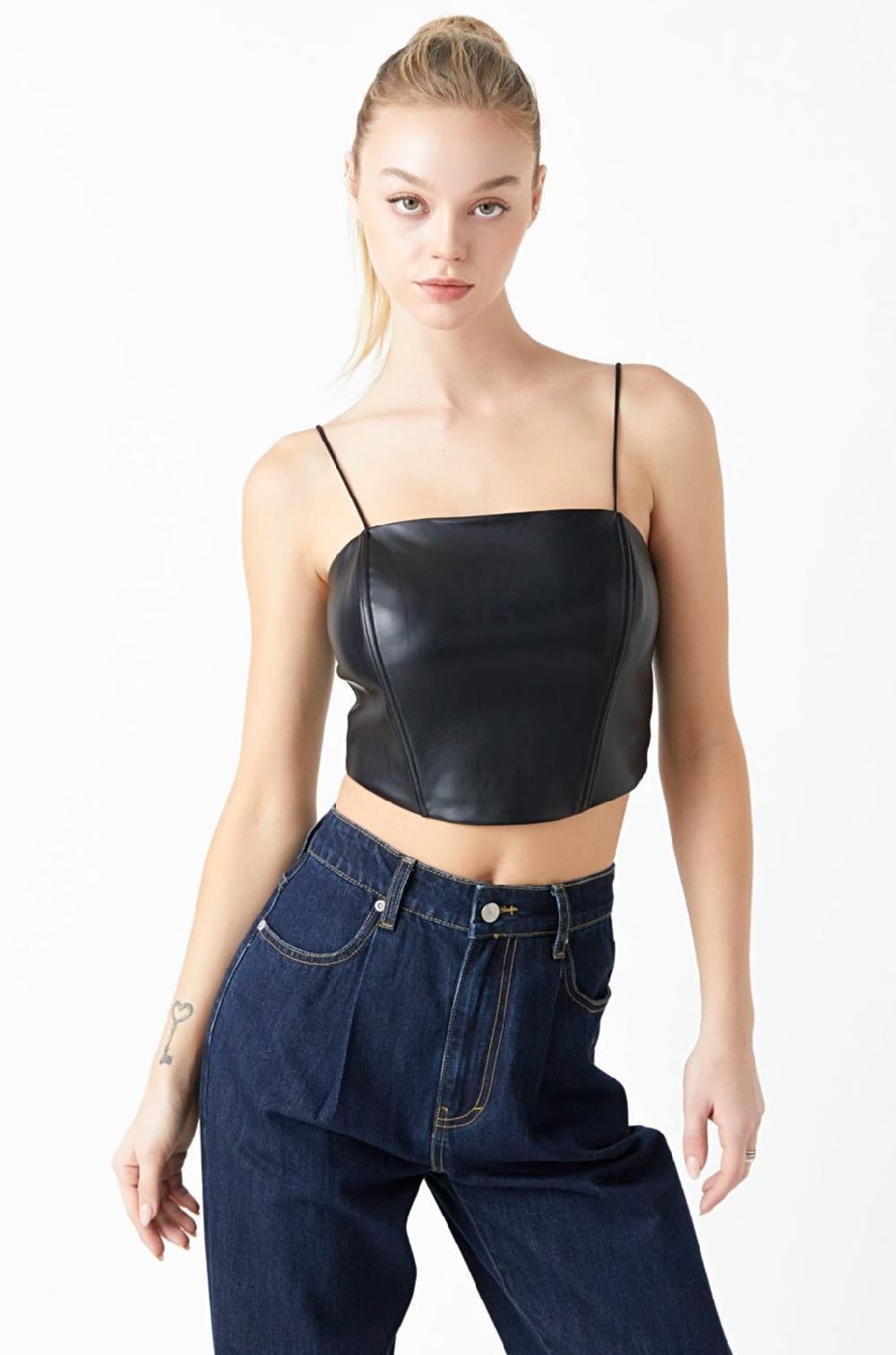 Endless Rose Pu Corset Top BLACK