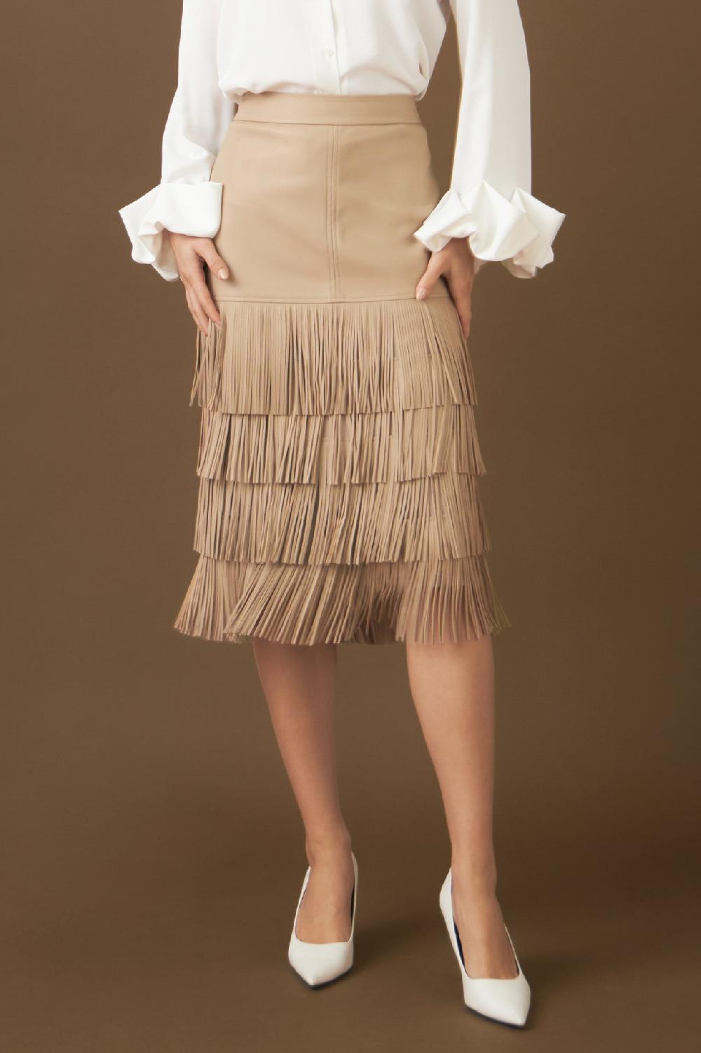 Endless Rose Pu Fringe Midi Skirt TAN