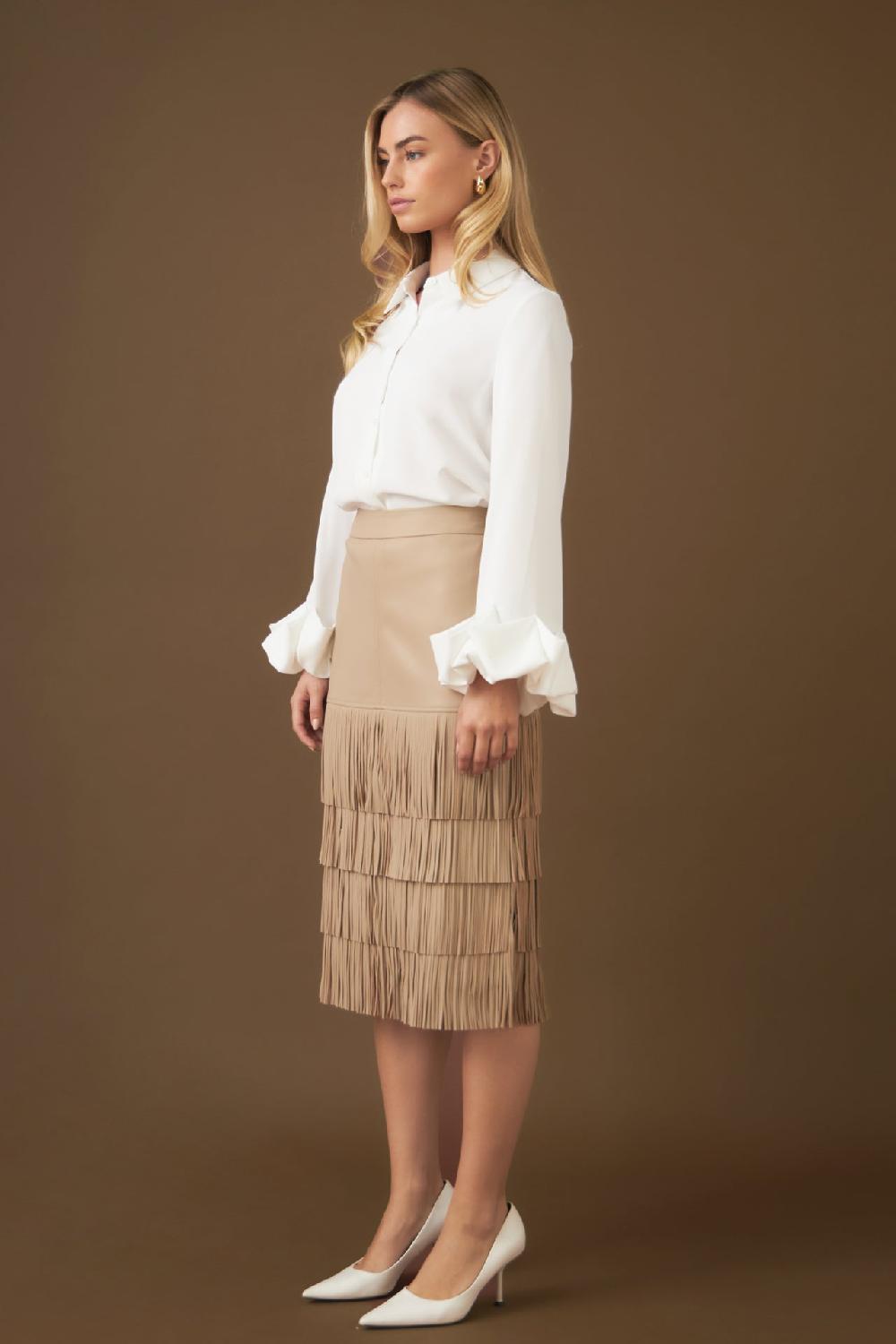 Endless Rose Pu Fringe Midi Skirt TAN