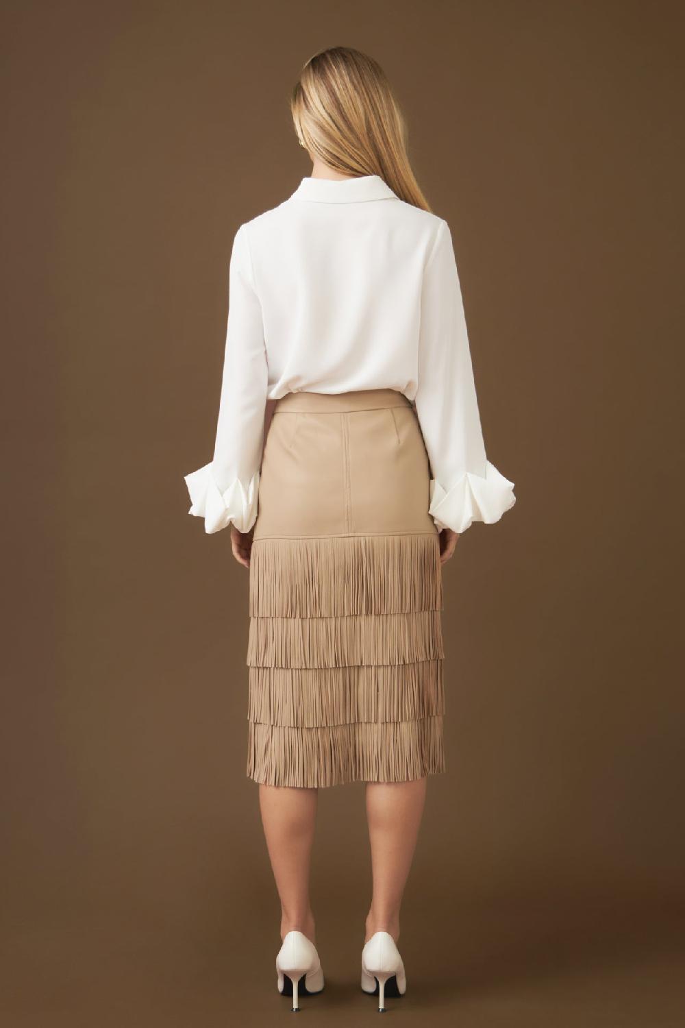Endless Rose Pu Fringe Midi Skirt TAN