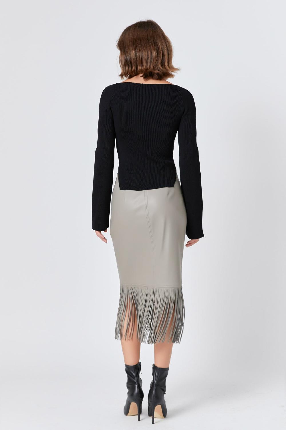 Endless Rose Pu Fringe Pencil Midi Skirt TAUPE