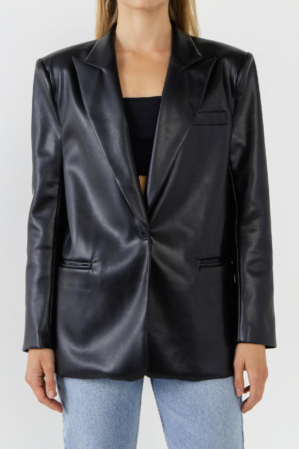 Endless Rose Pu Oversized Blazer BLACK