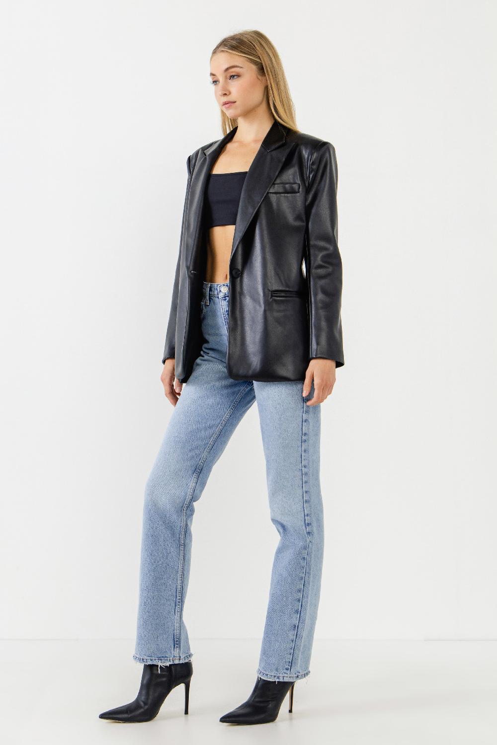 Endless Rose Pu Oversized Blazer BLACK