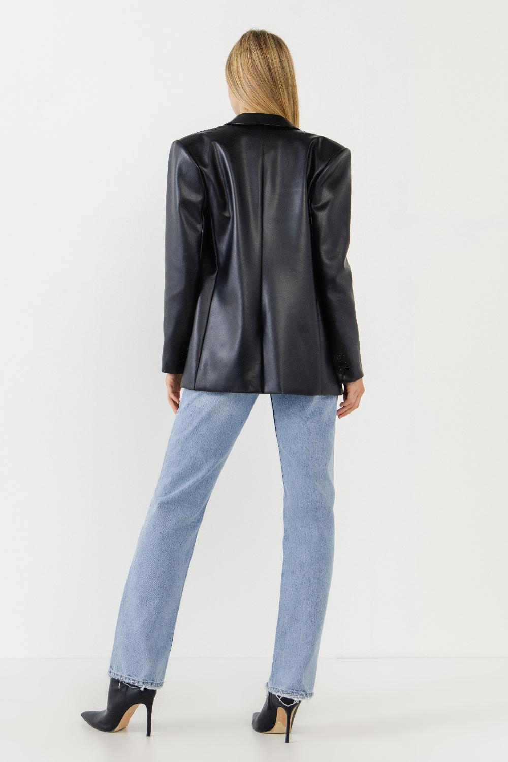 Endless Rose Pu Oversized Blazer BLACK