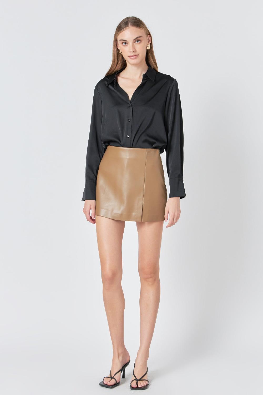 endless rose Pu Slit Detail Skort TAUPE