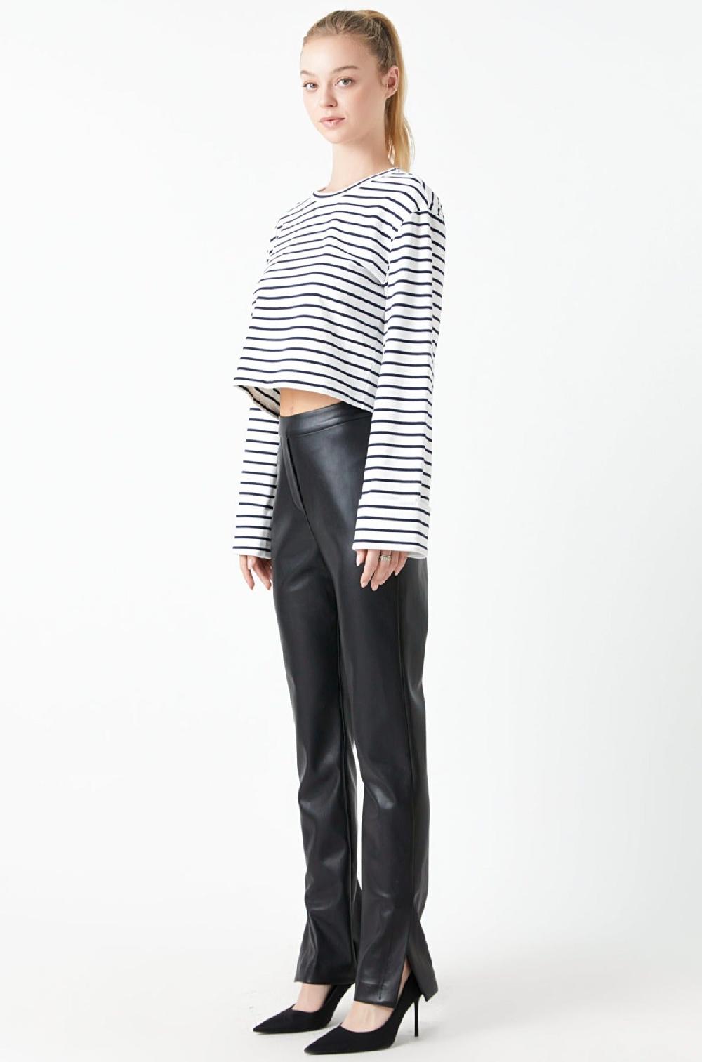 Endless Rose Pu Slit Leggings BLACK