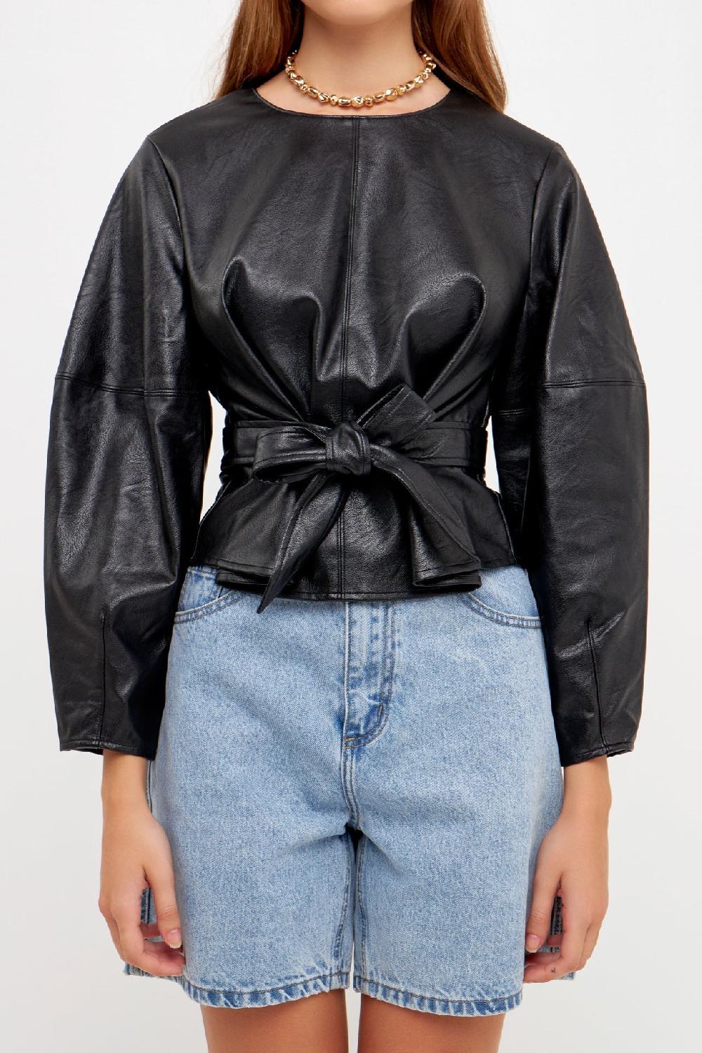 Endless Rose Pu Top With Tie BLACK