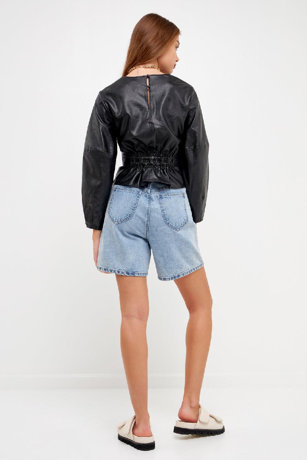 Endless Rose Pu Top With Tie BLACK