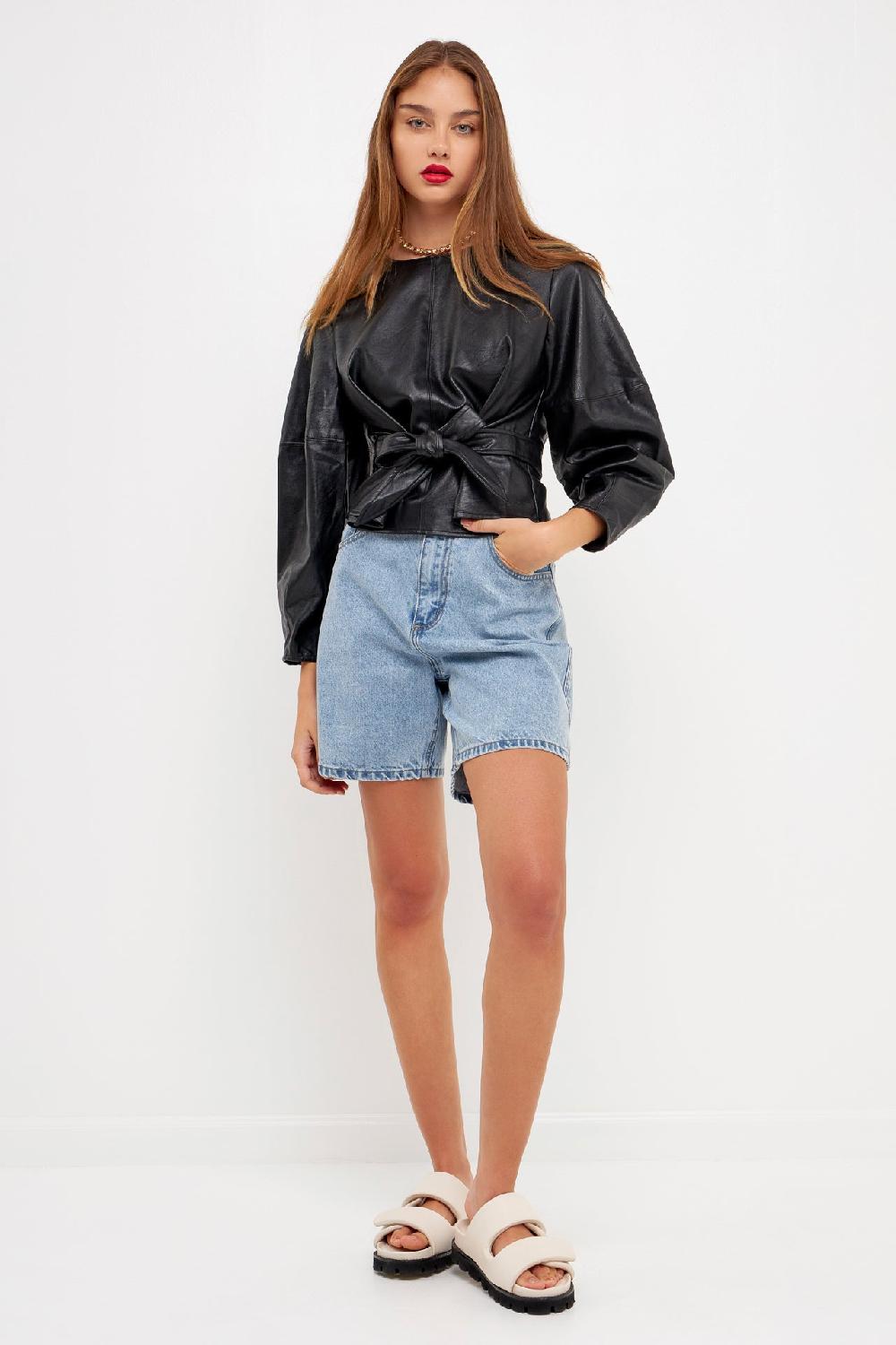 Endless Rose Pu Top With Tie BLACK