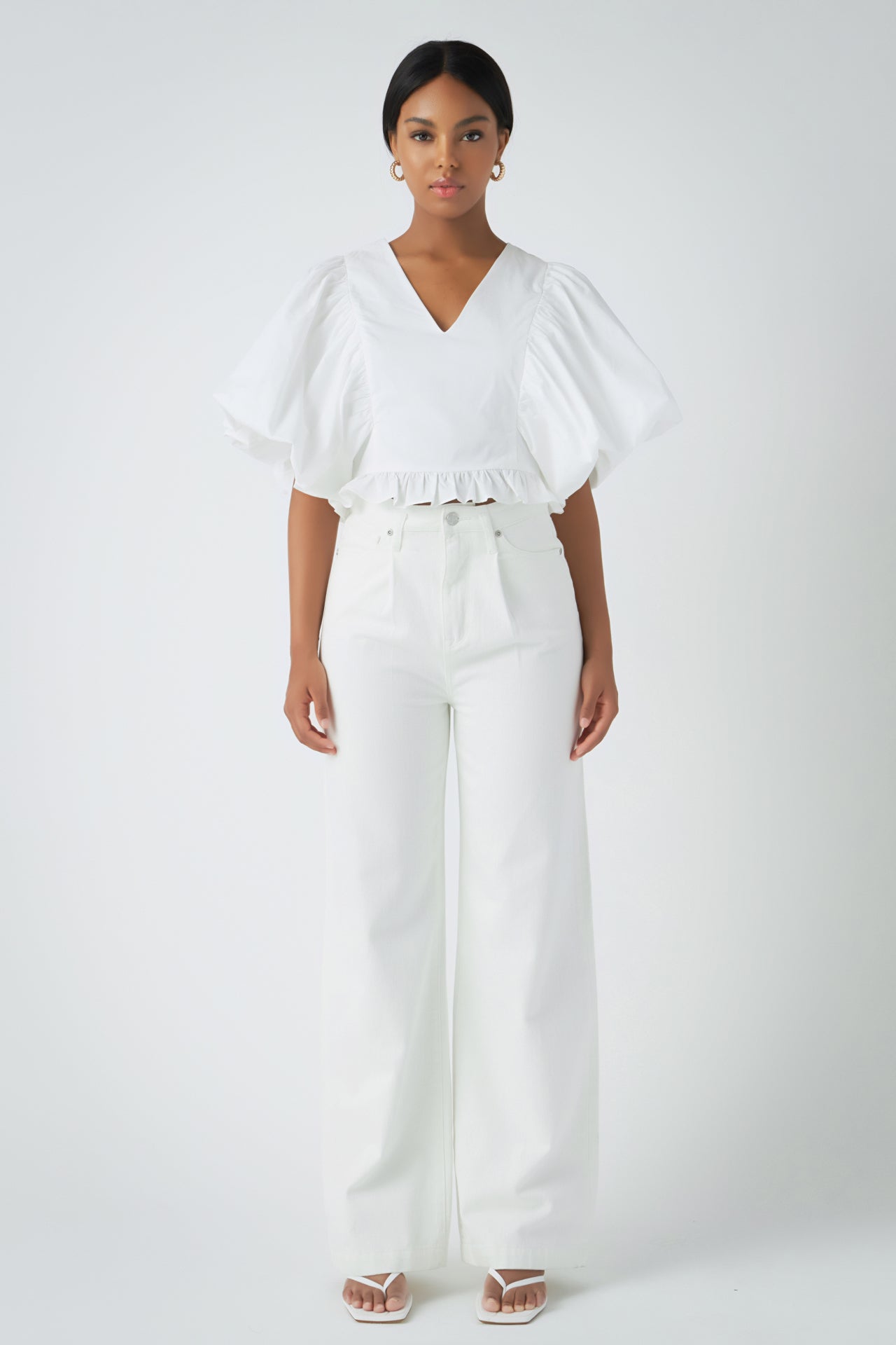 endless rose Puff Sleeve Detail Top WHITE