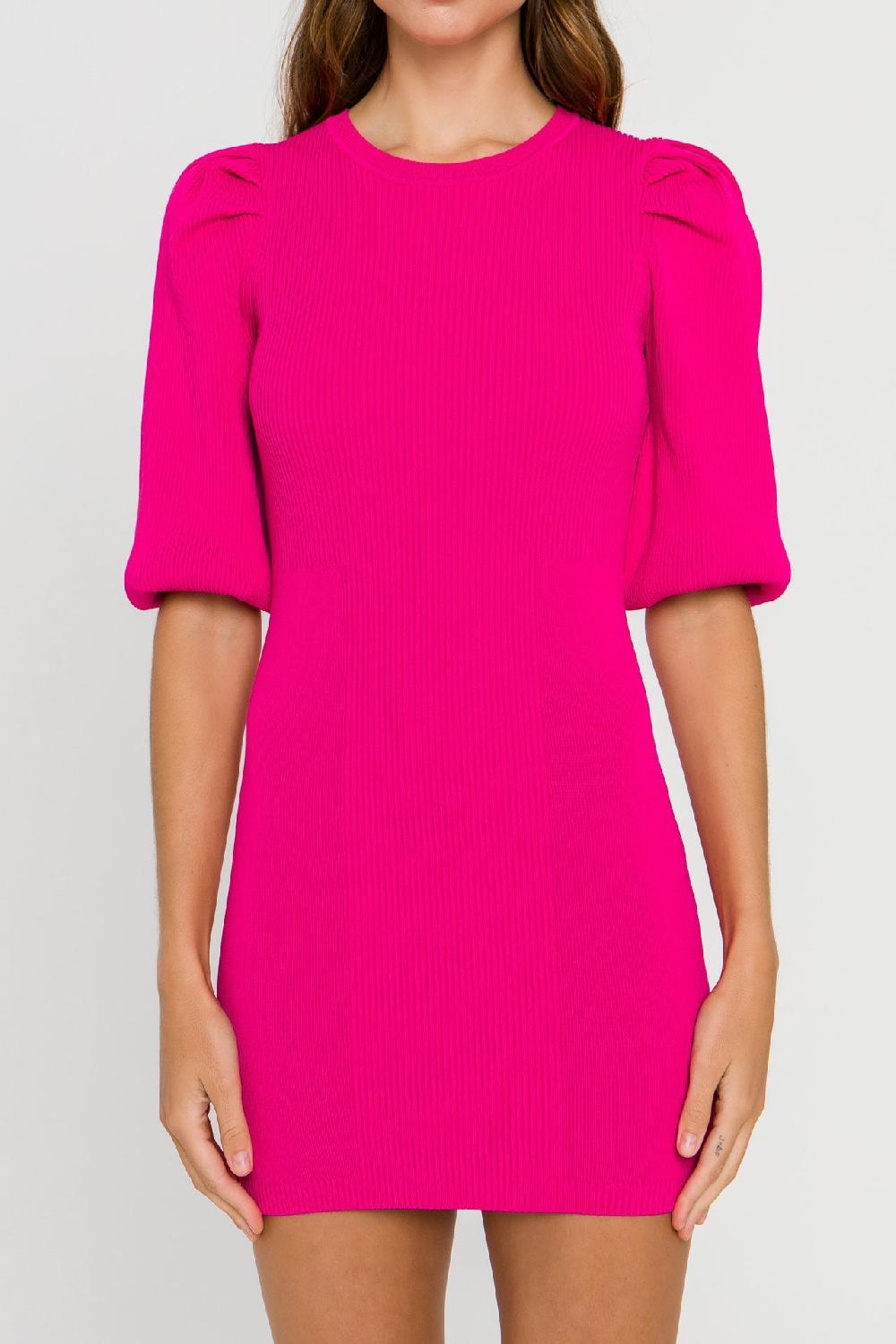 Endless Rose Puff Sleeve Knit Dress PINK