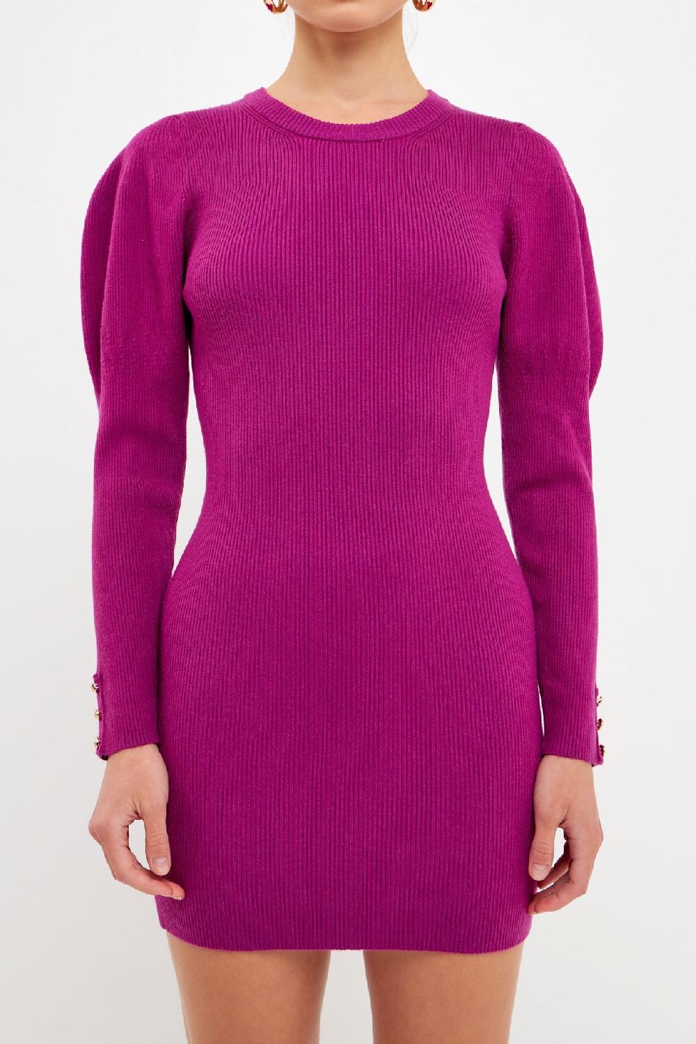 Endless Rose Puff Sleeve Knit Dress PLUM