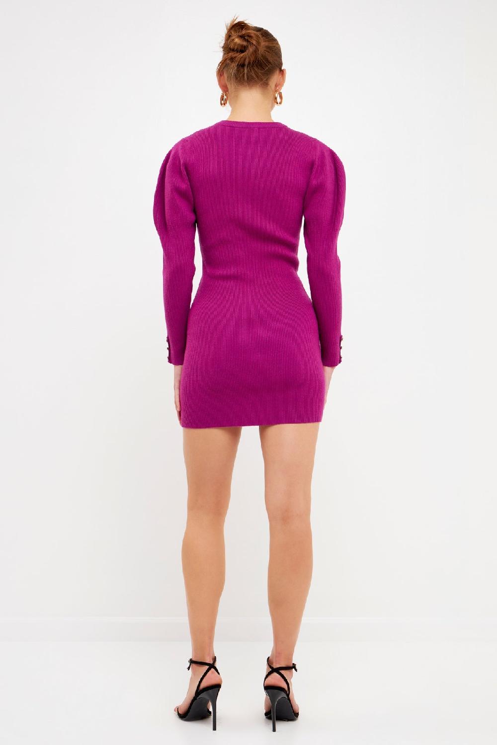 Endless Rose Puff Sleeve Knit Dress PLUM