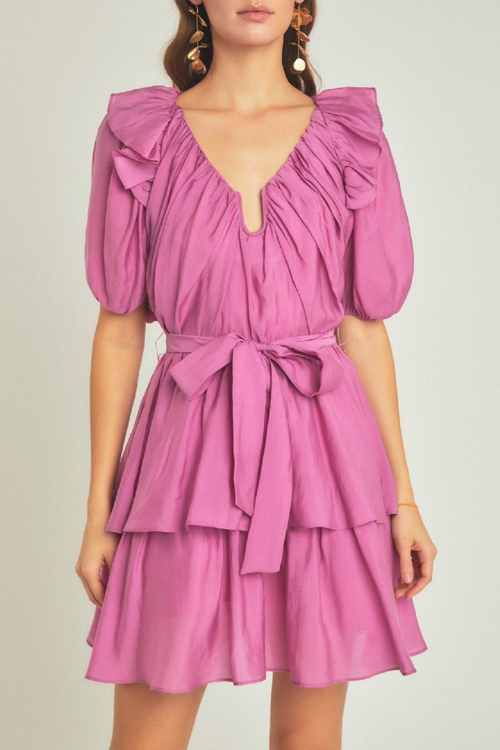 Endless Rose Puff Sleeve Layered Mini Dress ORCHID