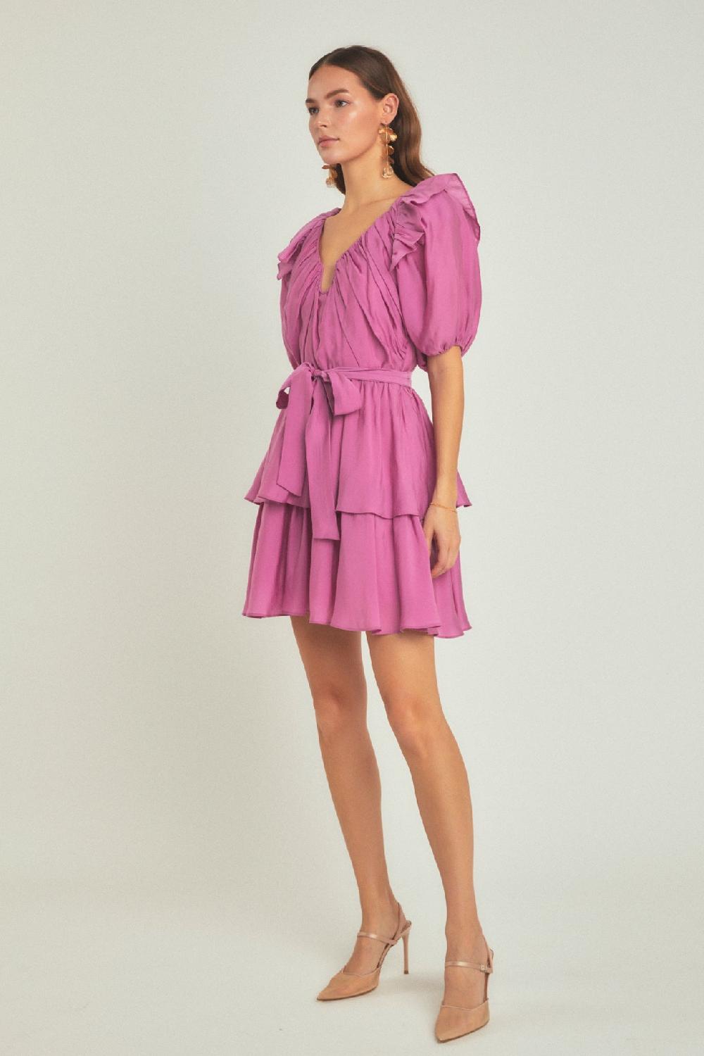 Endless Rose Puff Sleeve Layered Mini Dress ORCHID