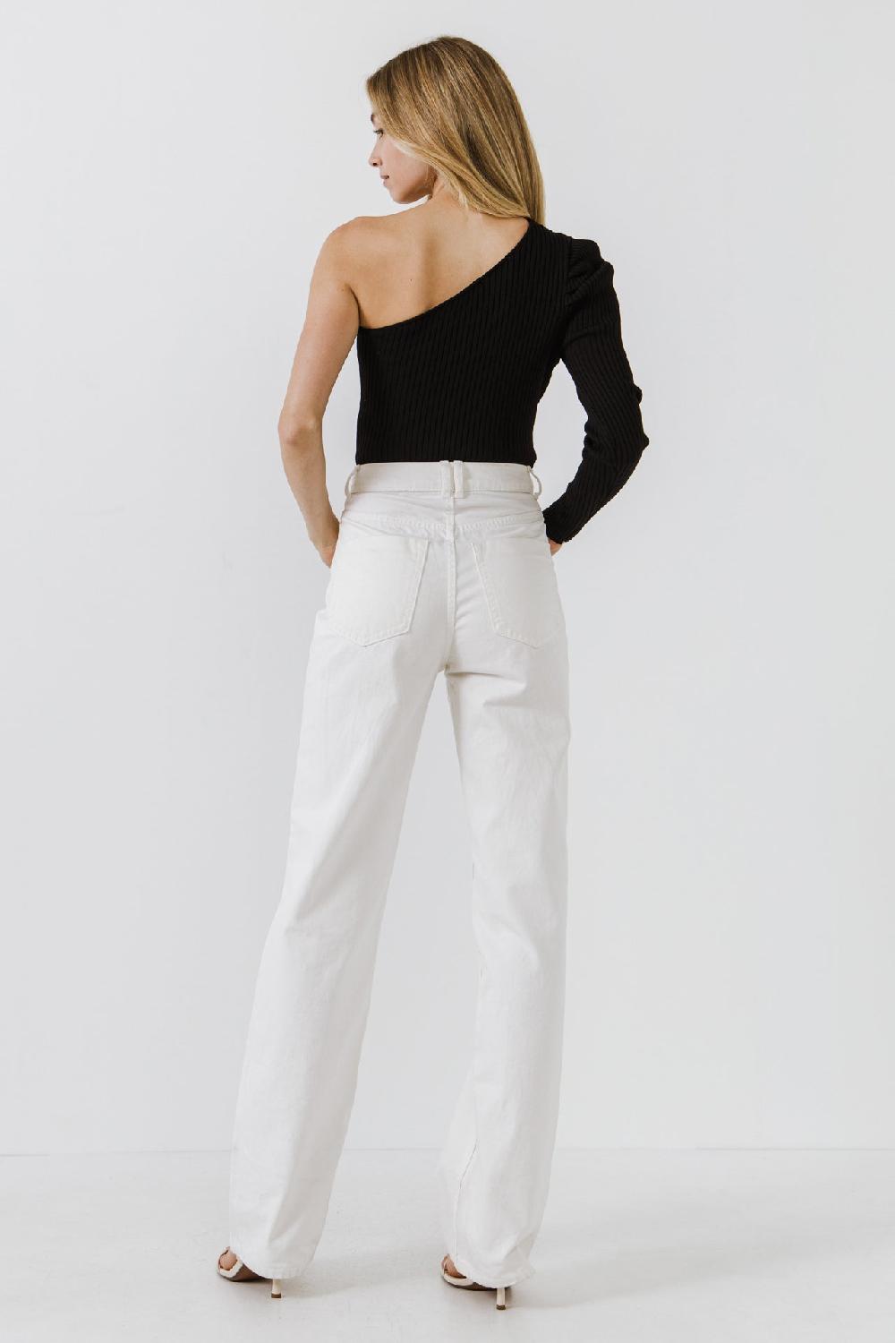 Endless Rose Puff Sleeve One Shoulder Top BLACK