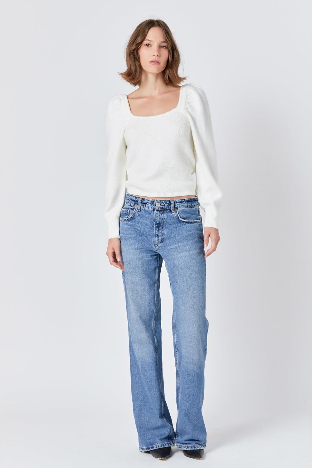 endless rose Puff Sleeve Sweater BLACK