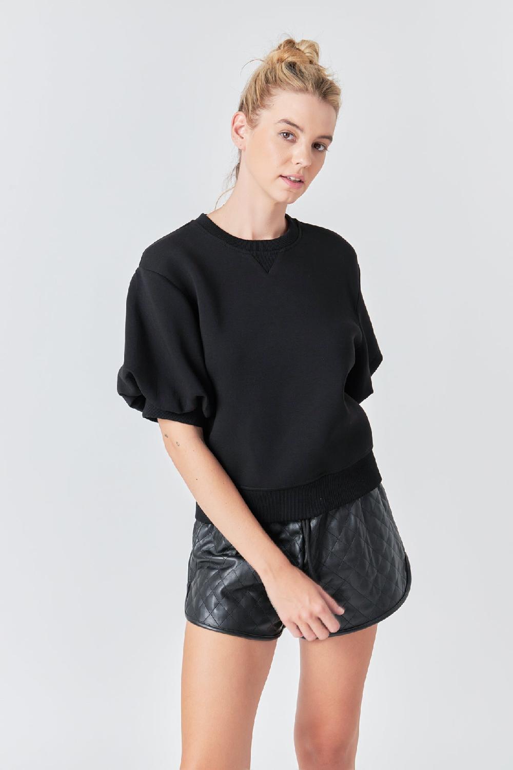 endless rose Puff Sleeve Sweatshirt BLACK