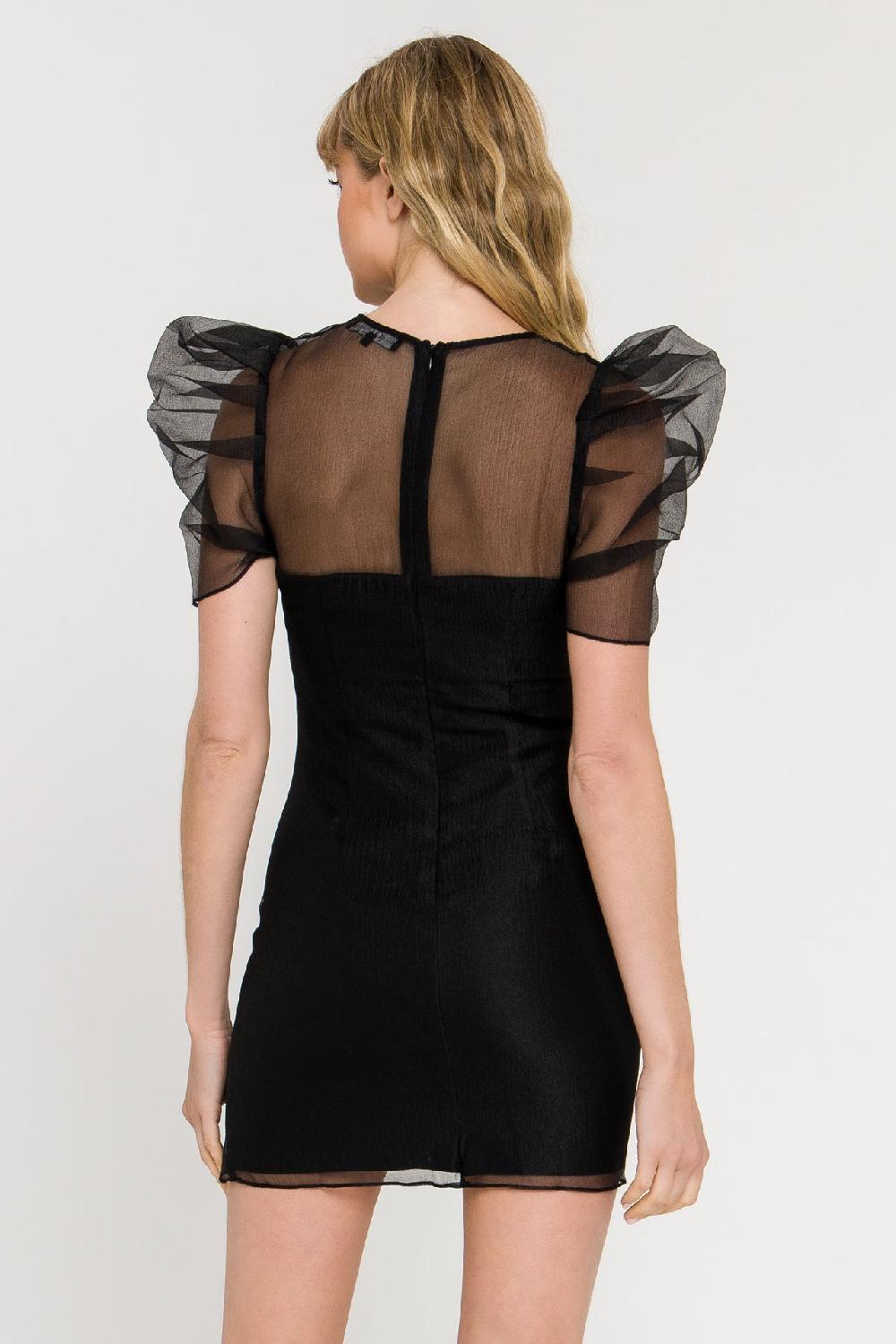 Endless Rose Puffed Sleeve Organza Dress BLACK
