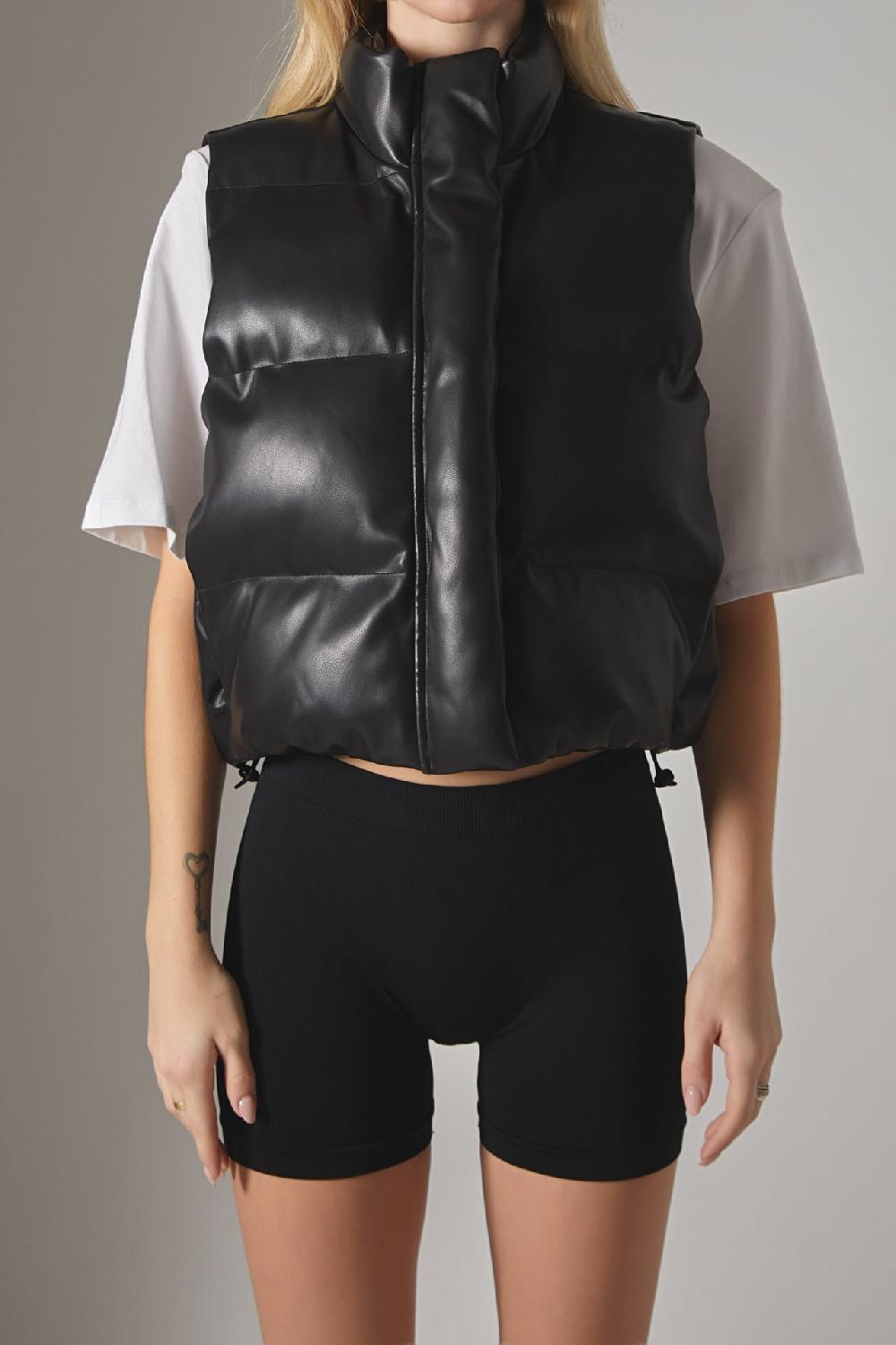Endless Rose Puffer Cropped Vest BLACK