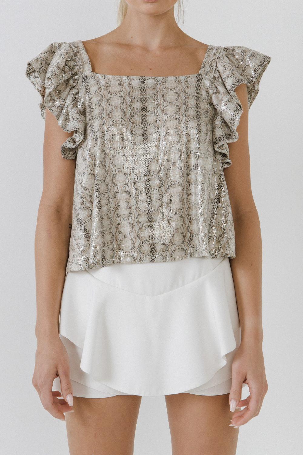 Endless Rose Python Sequin Babydoll Top MULTI