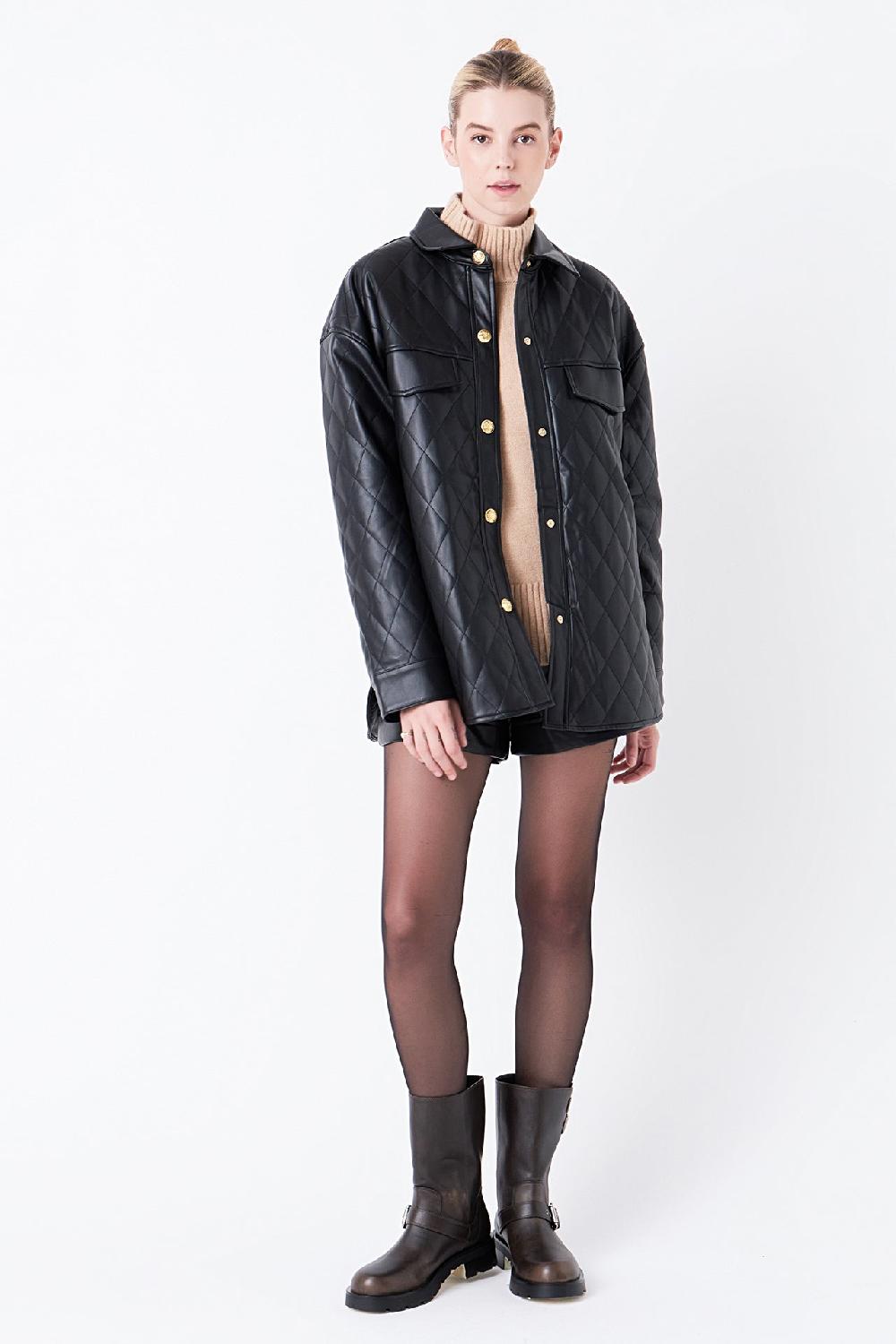 Endless Rose Quilted Faux Leather Jacket BLACK